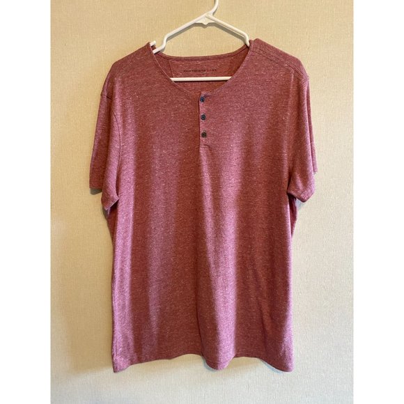John Varvatos Star U.S.A 3 Button Short Sleeve Slub Cotton Nantucket Red Henley - Picture 2 of 6